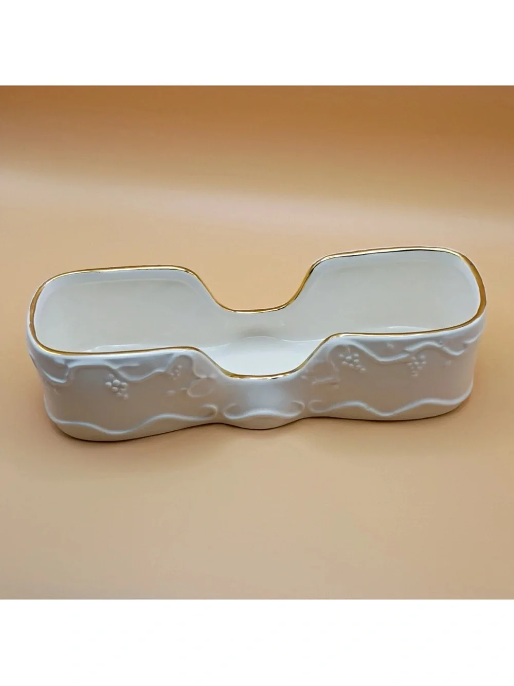 VTG White Porcelain Gold-Trim Buffet Caddies/Silverware Tray- Set of 3